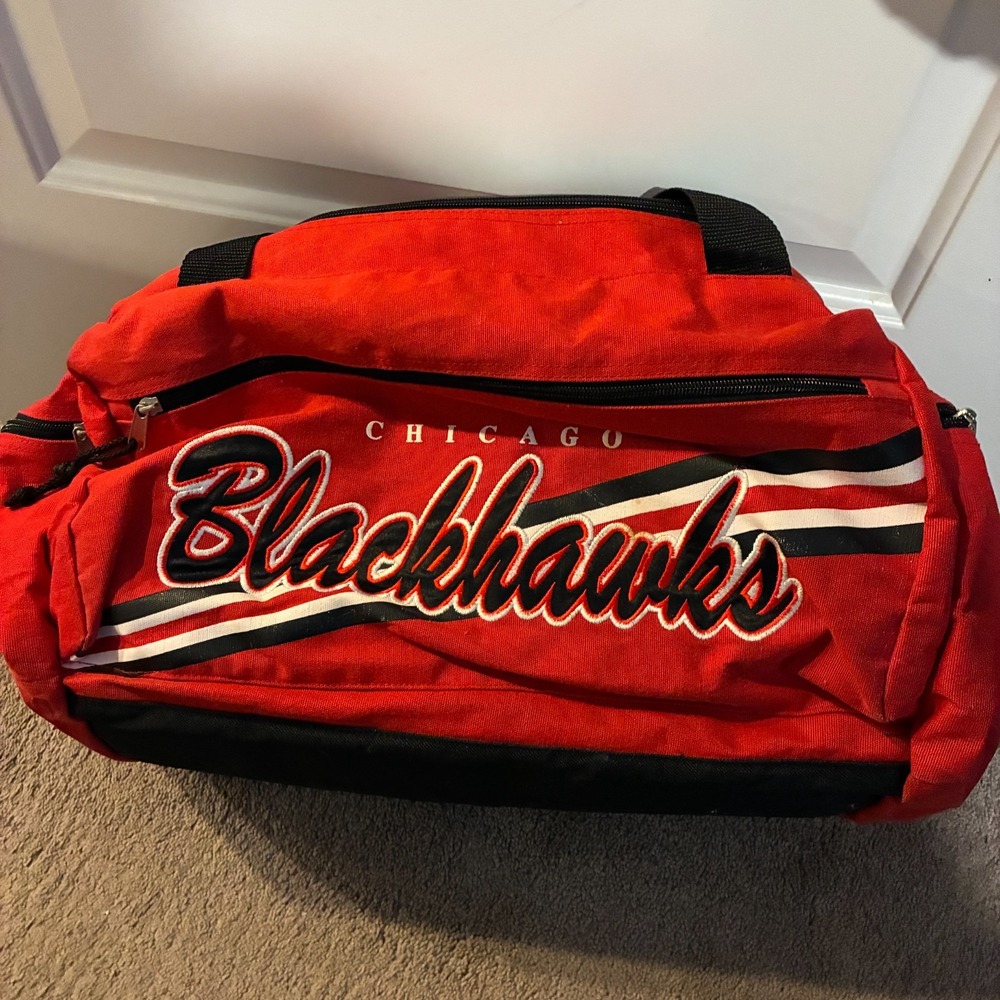 Chicago Blackhawks NHL Duffel Bag Red Black Nylon Travel Gym Bag Vintage